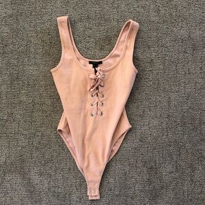 forever 21 lace up pink bodysuit